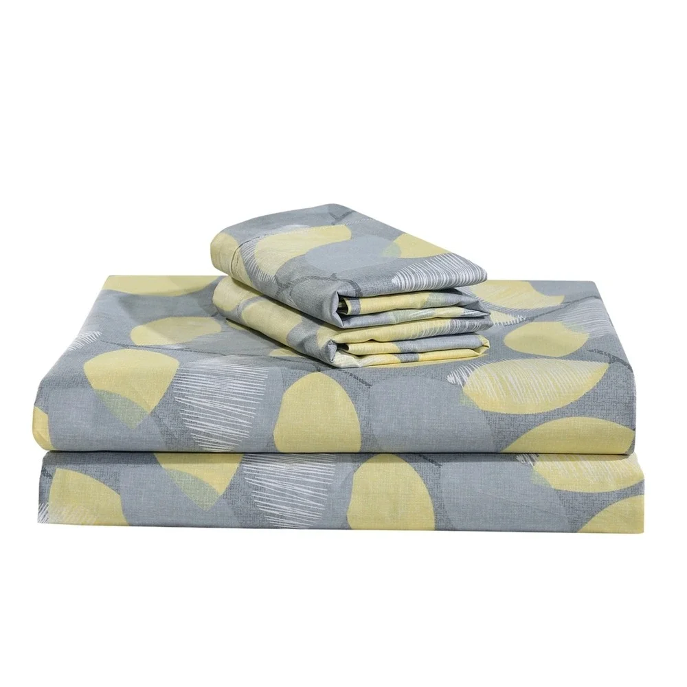 Woodgrove Yellow Green‎ Leaf 100% Cotton Sheet Set with Pillowcase King